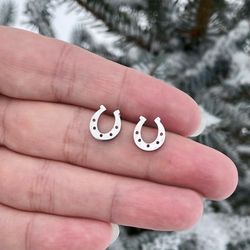 horseshoe stud earrings, stainless steel  earrings, horse lover gift