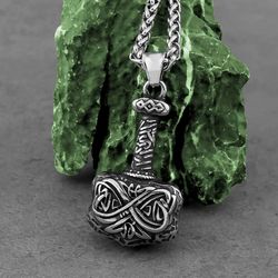 thor hammer necklace, mjolnir pendant, stainless steel jewelry, viking nordic norse