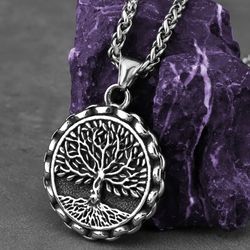 tree of life neckace, yggdrasil pendant, stainless steel jewelry, amulet