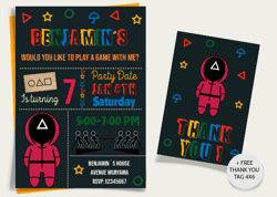 squid game invitation, squidgame birthday invitation