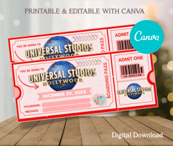 editable in canva universal studios ticket surprise, universal studios ticket template, universal studios ticket printab