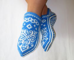 wool home slippers hand knitted norwegian snowflake slipper socks seamless house shoes women's christmas gift for her