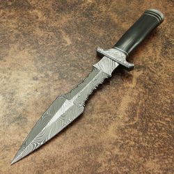 custom hand made damascus steel dagger hunting bowie knife  bull horn handle