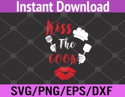 kiss the cook chef cooking love big red heart valentines day svg, eps, png, dxf, digital download