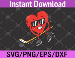 heart playing ice hockey valentines day love sports boys kid  svg, eps, png, dxf, digital download