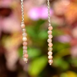 rhodochrosite earrings beaded dangle earrings women beaded handmade earrings, boho silver earrings, long dangle earrings