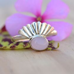 rose quartz gemstone silver women ring, natural crystal & 925 sterling silver handmade artisan jewelry, gift for her