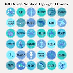 cruise nautical instagram story highlight covers, blue ocean highlight icons, cruise story covers template