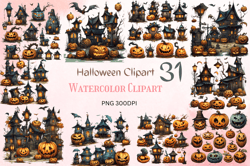 halloween style clipart, witch clipart, pumpkin clipart, trick or treat clipart, halloween bundle, sublimatio