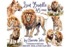 lion clipart | watercolor lion png | safari animals clipart bundle | junk journal | nursery wall art | digital planner |