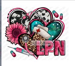 lpn licensed practical nurse hearts png sublimation design download, nurse life png, western hearts png, nursing png, su