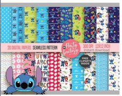 lilo stitch 20 digital paper & free png clipart included, free pgn clipart, lilo stitch ohana, scrapbook papers digital