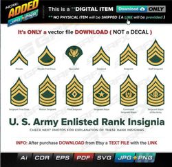 12 us army enlisted rank vectors ai, cdr, eps, pdf, svg and also jpg, png - instant download -- 89 files total (9 folder