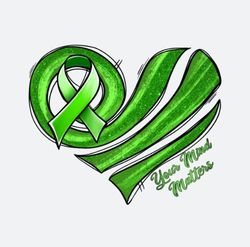 mental health awareness heart png, mental health png, green ribbon png, mental health hope,love cure