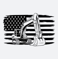 excavator with flag svg, excavator svg, excavator clipart, excavator cricut, excavator cutfile, construction svg, heavy