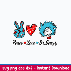 peace love dr. seuss svg, thing svg, dr. seuss svg, png dxf eps file