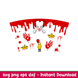 pennywise it full wrap, pennywise it full wrap svg, starbucks svg, coffee ring svg, cold cup svg,png,dxf,eps file