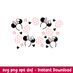 pink bunny ears full wrap, pink bunny mickey full wrap svg, starbucks svg, coffee ring svg, cold cup svg, png,dxf,eps fi