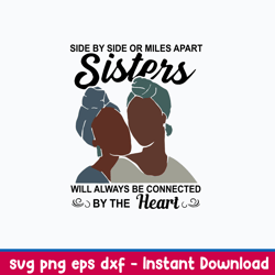 side by side or miles apart sisters will always be connected by the heart svg, png dxf eps file