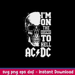 skull im on the high way to hell ac dc svg, png dxf eps file