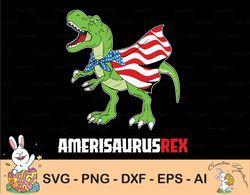 patriotic dinosaur svg, america saurus rex svg, 4th of july svg dxf eps png, usa t-rex cut files, dino american flag svg