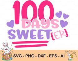 100 days sweeter svg, 100th day of school cut file, girl's shirt design, kid's saying, funny donut quote