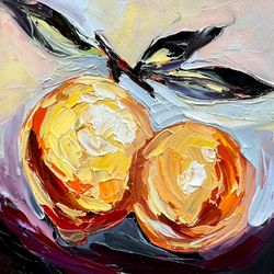 two lemons painting 3.94x3.94’’ fruit original art lemon oil impasto painting kitchen wall art