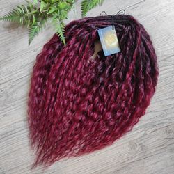 burgundy curly dreads: soft synthetic wavy dreadlokcs