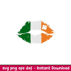 kiss lips irish flag, kiss lips irish flag svg, st. patricks day svg, lucky svg, irish svg, clover svg, png, dxf, eps fi