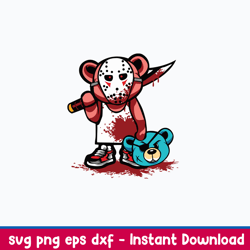 killer teddy bear svg, bear jason voorhees svg, bear horror svg, png dxf eps file