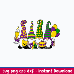 mardi gras gnomes svg, gnome svg, png dxf eps file