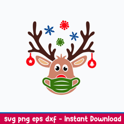 masked reindeer 2021 svg, christmas svg, png dxf eps file