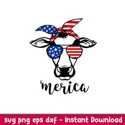 Merica Heifer Cow, Merica Heifer Cow Svg, 4th of July Svg, Patriotic Svg, Independence Day Svg, USA Svg, png,dxff,eps fi