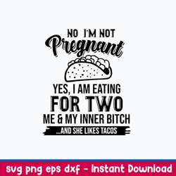 no i_m not pregnant yes, i am eating for two me _ my inner bitch and she likes tacos svg, png dxf eps file