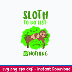 sloth to do list nothing svg, pn dxf eps file