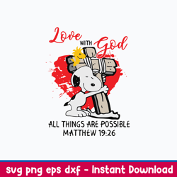 snoopy love with god all things are possible matthew svg, png dxf eps file