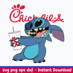 stitch chick fil a svg, stitch coffee svg, stitch cartoon svg, png dxf eps file