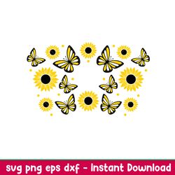 sunflower butterflies full wrap, sunflower butterflies full wrap svg, starbucks svg, coffee ring svg, cold cup svg, png,