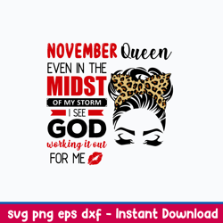 november queen even in the midst of my storm i see god working it out for me svg, png dxf eps file