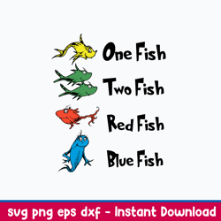 one fish two fish red fish blue fish svg, dr seuss svg, png dxf eps file