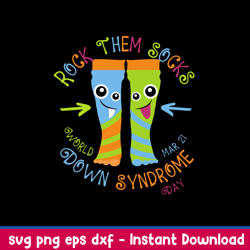 rock them socks world down syndrome awareness day svg, png dxf eps file