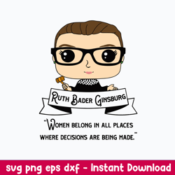 ruth bader ginsburd  woman belong in all places where decisions are being made svg, chibi ruth bader ginsburd svg, png d