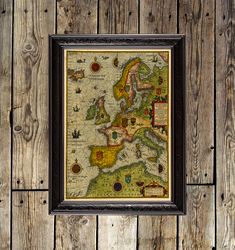 vintage map of europe 16th century. historical wall art. best posters on canvas and handmade paper. 1805.