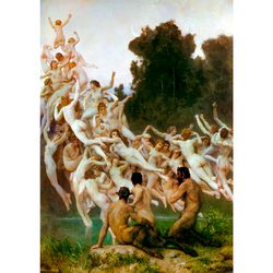 oreads and satyrs. magical dancing in the forest. naked woman picture. nude print. 416.