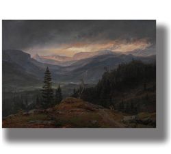 wild northern nature. view over hallingdal by johan christian dahl. scandinavian print. atmospheric northern art. 234.