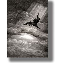 lucifer is the morning star. art poster by gustave dore. rebel angel print. demonic picture. fallen angel art. 484.