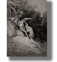 lucifer by gustave dore. demonic wall design, a beautiful reproduction with a sad devil. reproduction rebel angel. 116.