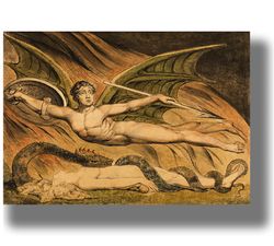 satan exulting over eve by william blake. poster with devil. lucifer wall hanging. occult home interior. 626.
