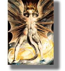 the great red dragon and the woman clothed in sun. william blake. esoteric home design. occult art print. 268.