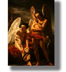 two fallen angels and snakes. the beautiful art of decadence. painting by francois edouard cibot. dark art print. 463.